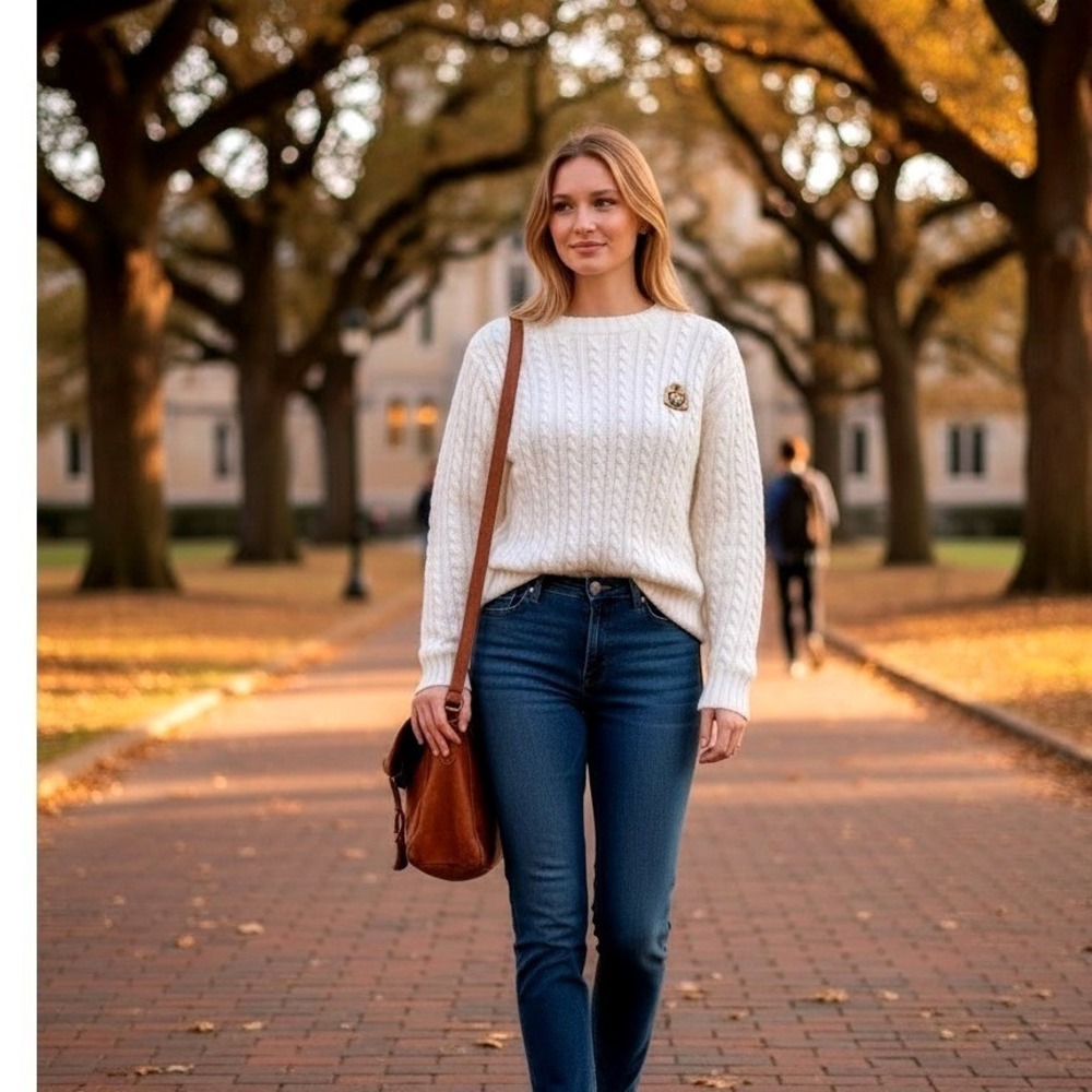Lauren Ralph Lauren VTGE Deadstock NWT CableKnit Sweater PetSm White Crest Patch